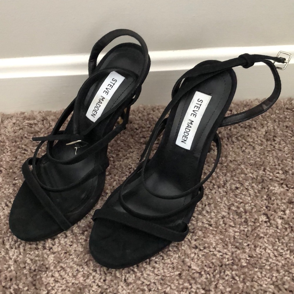Steve Madden Black Strappy Suede Heels |6|